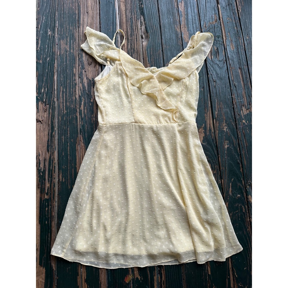 BCX Dress Womens Medium Yellow Swiss Dot Ruffle Surplice A-Line Sleeveless